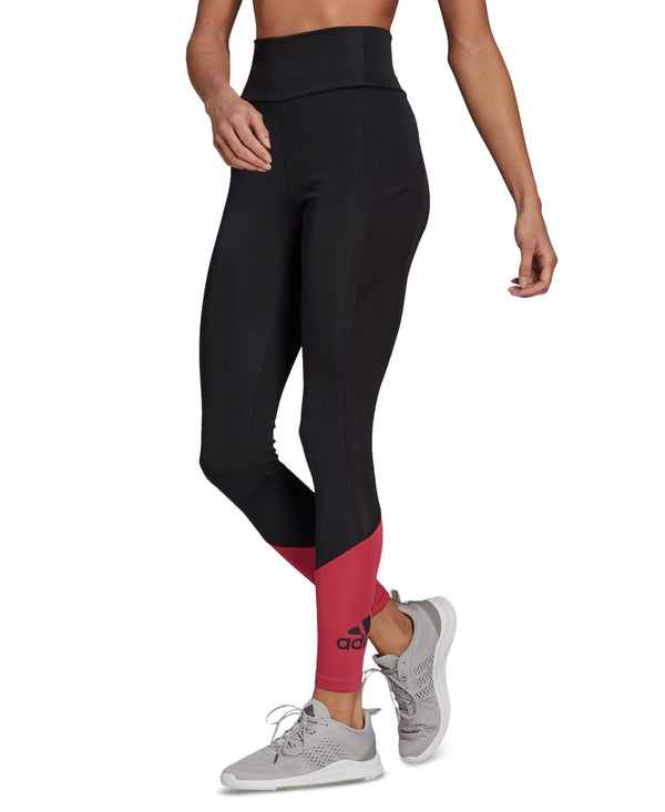 adidas Womens Mesh-Panel Full Length Leggings,Black/Pink,X-Small