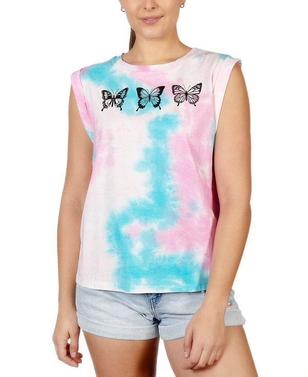 Rebellious One Juniors Rolled-Sleeve Graphic Tie-Dyed T-Shirt,X-Large
