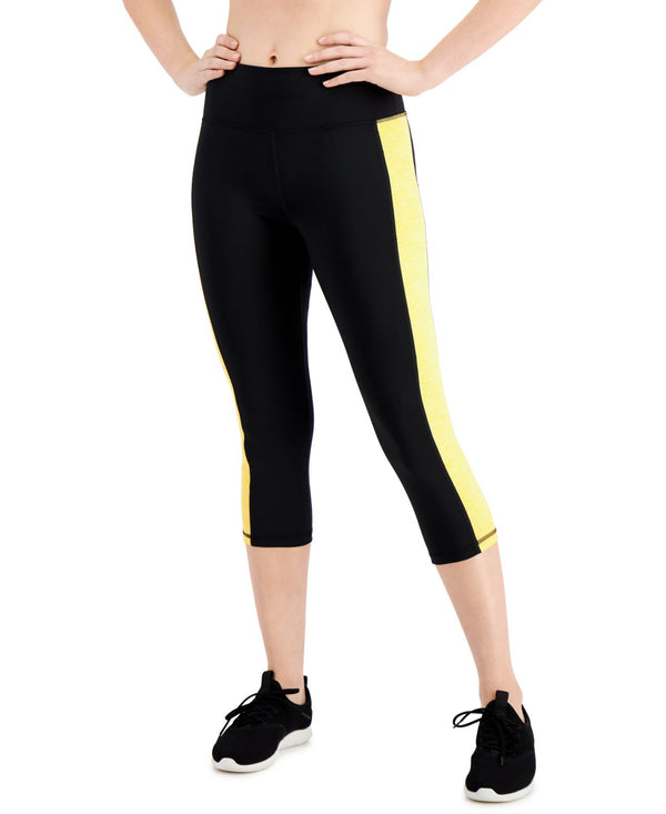 Ideology Womens Colorblocked Cropped Leggings,Noir Bright Yellow,X-Small