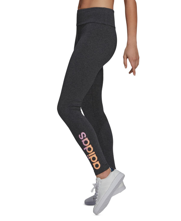adidas Womens Linear-Logo Full Length Leggings,Dark Grey Heather,Small