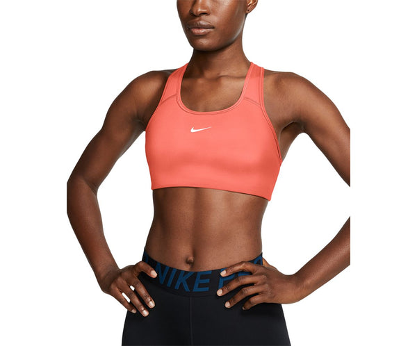 Nike Womens Swoosh Dri-Fit Racerback Sports Bra,Bright Mango/White,X-Large
