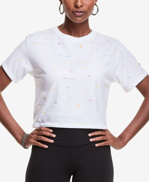 Champion Womens Plus Size Logo-Print Cropped T-Shirt