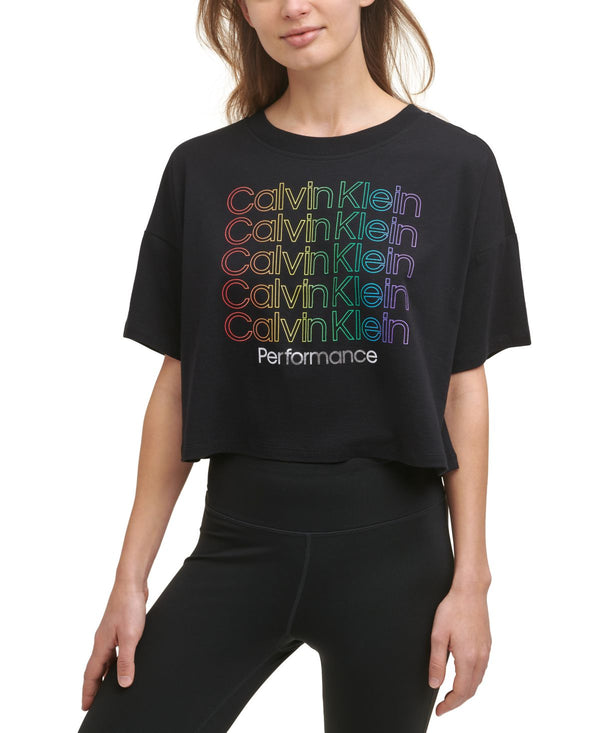 Calvin Klein Womens Performance Rainbow Logo Crop Top
