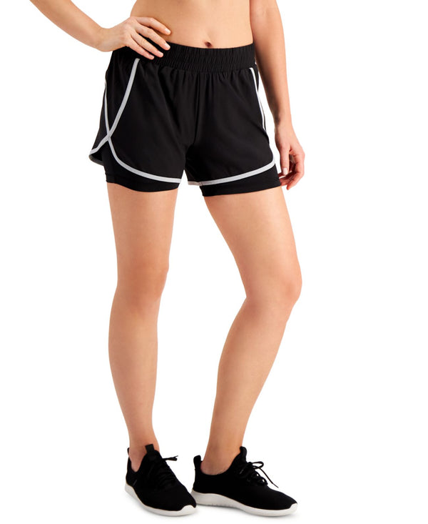Ideology Womens Performance Layered-Look Shorts,Noir,Small