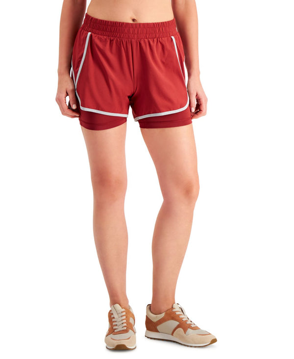 Ideology Womens Performance Layered-Look Shorts,Fruity Red Pear,Medium
