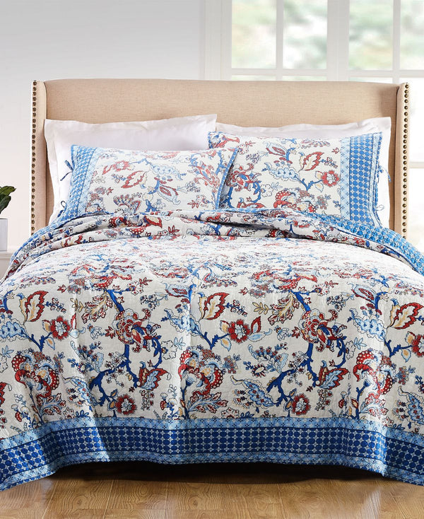 Martha Stewart Collection Americana Jacobean Bedding Quilt, King/California King,Blue,King/California King