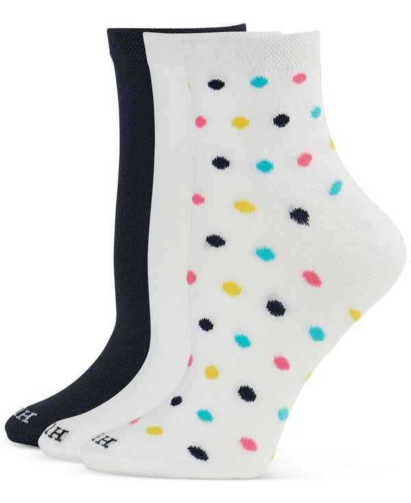 HUE Womens 3 Pack Super Soft Cropped Socks,Multi Dot,One Size