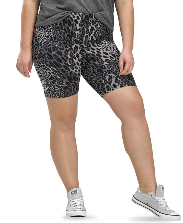 HUE Womens Essentials High Rise Wavy Leopard Bike Shorts,Black,Medium