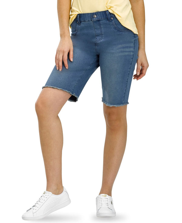 HUE Womens Ultra-Soft Denim High Rise Bermuda Shorts,Blue Wash,Medium