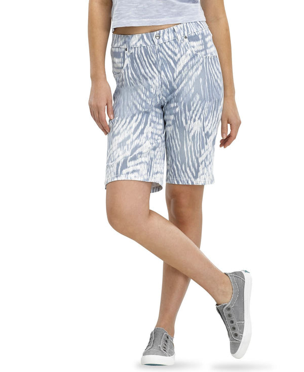 HUE Womens Ultra-Soft Denim Ikat Zebra Bermuda Shorts,Blue,Large