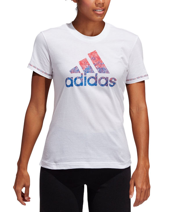 adidas Womens Badge of Sport Cotton Logo T-Shirt,White,X-Small
