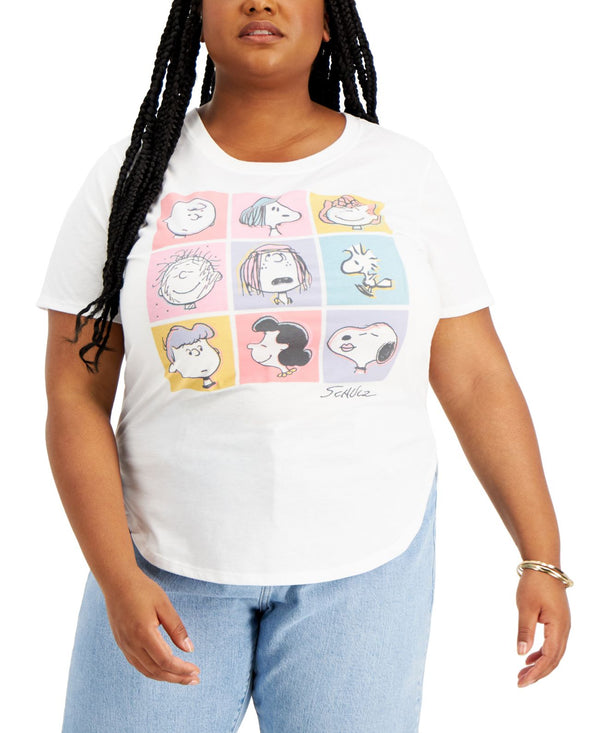 Love Tribe Womens Trendy Plus Size Peanuts Graphic T-Shirt,White,1X