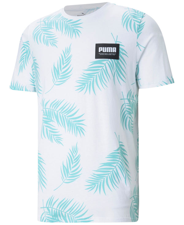 PUMA Mens T-Shirt Large Summer Court Logo Palm Leaf T-Shirt,Large