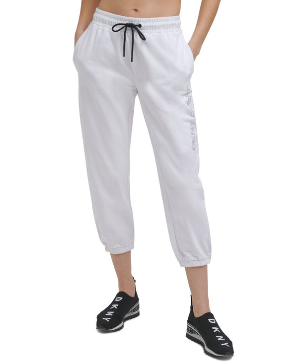 DKNY Womens Cotton Embellished Logo Jogger Pants,White,Large