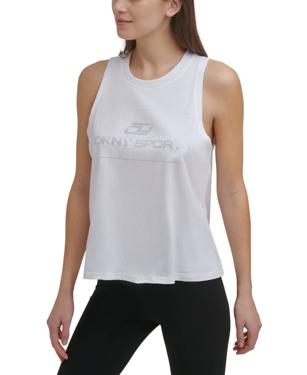 DKNY Womens Cotton Embellished Logo Tank Top,Small