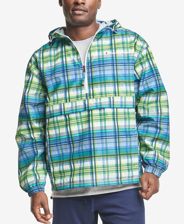 Champion Mens Packable Printed Zip Hooded Windbreaker,Off Grid Green,Large
