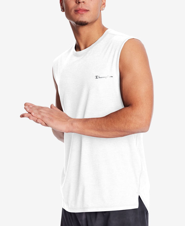 Champion Mens Logo Graphic Sleeveless T-Shirt,White,Small