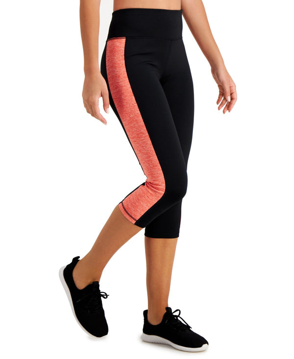 Ideology Womens Colorblocked Cropped Leggings,Noir Guava,Large