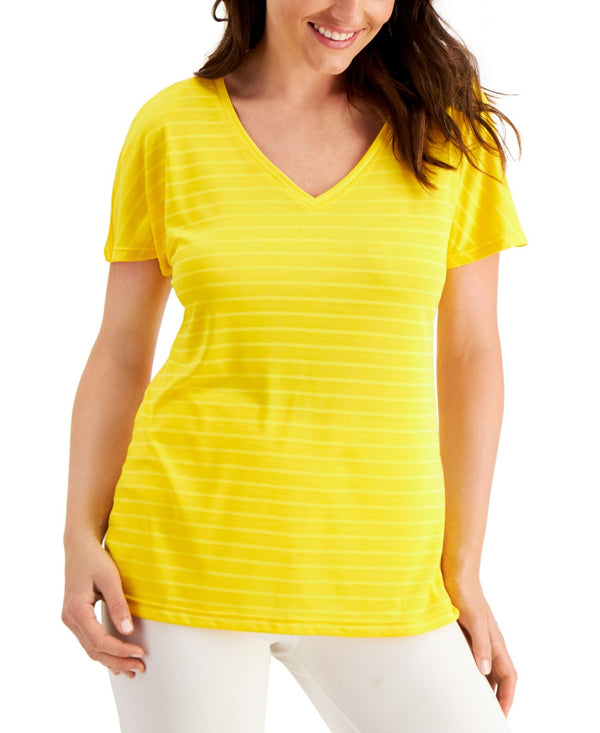 Ideology Womens Shadow-Stripe T-Shirt,Bright Yellow,Large
