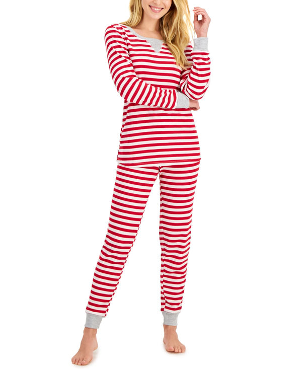 Family Pajamas Womens Striped Waffle-Knit Pajama Top