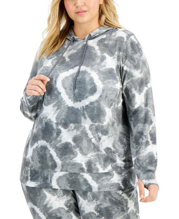 Ideology Womens Plus Size Tie Dyed Hoodie,Radial Grey,3X