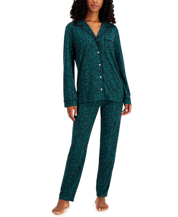 Alfani Womens Ultra-Soft Printed Pajama Set Green Snake X-Large