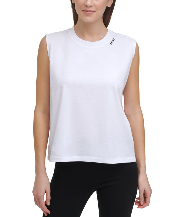DKNY Womens Cotton Muscle Tank Top,White,Small