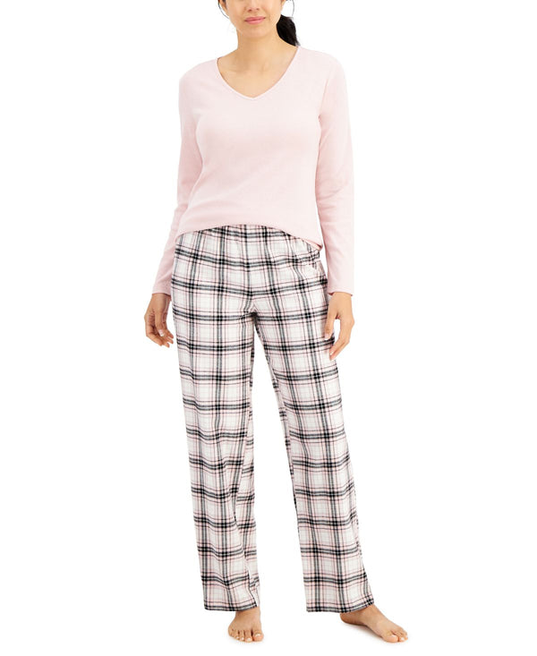allbrand365 designer Charter Club Womens V-Neck T-Shirt & Flannel Pants Pajama Set,XX-Large
