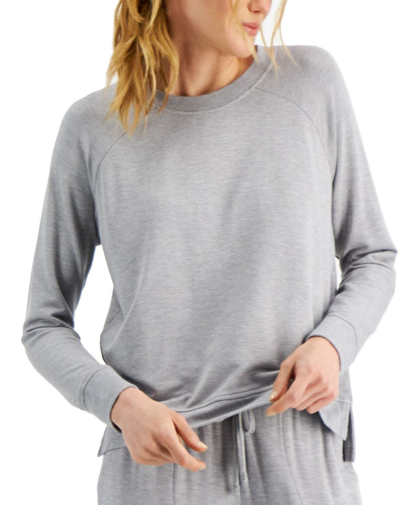 Alfani Womens Ultra-Soft Crew Neck Pajama Top,Heather Grey,Medium
