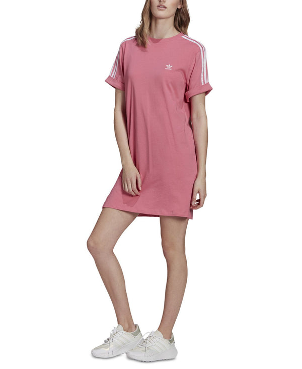 adidas Womens Cotton Striped-Shoulder T-Shirt Dress
