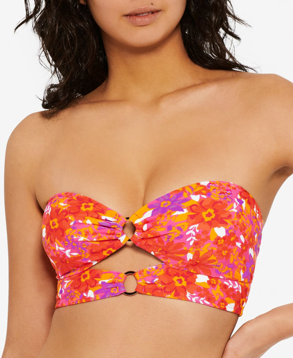 Hula Honey Juniors Bold Bouquet Printed Cutout Bikini Top