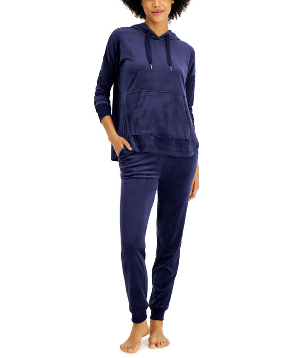 Alfani Womens Velour Hoodie and Pants Pajama Set,Medium