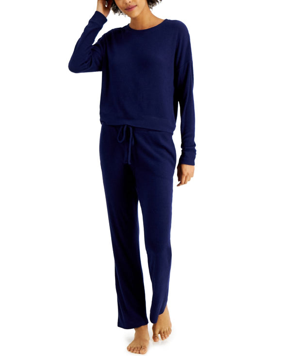 Alfani Womens Ribbed Wide Leg Pajama Set,Large