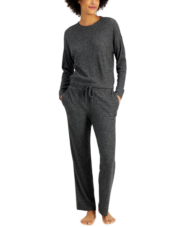 Alfani Womens Ribbed Wide Leg Pajama Set,Medium