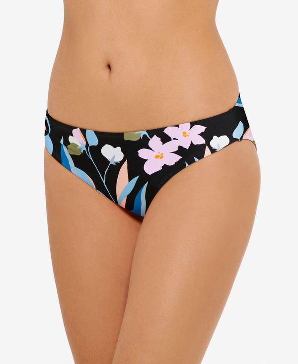 Hula Honey Juniors Flourishing Floral Hipster Bikini Bottoms,Black Multi,Small