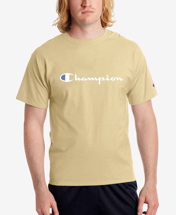 Champion Mens Script Logo T-Shirt,Melted Butter,X-Large
