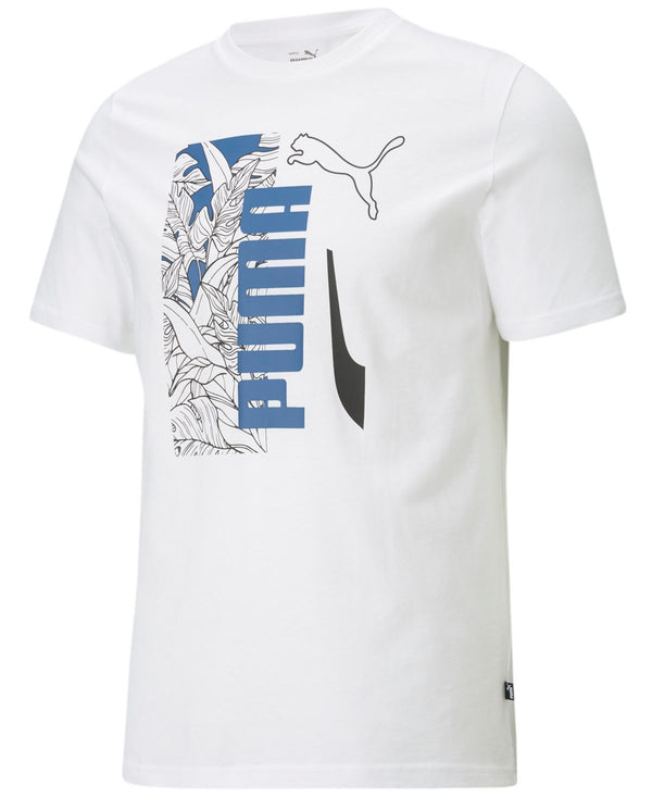 PUMA Mens Summer Vibe Tropical Logo Graphic T-Shirt White Large