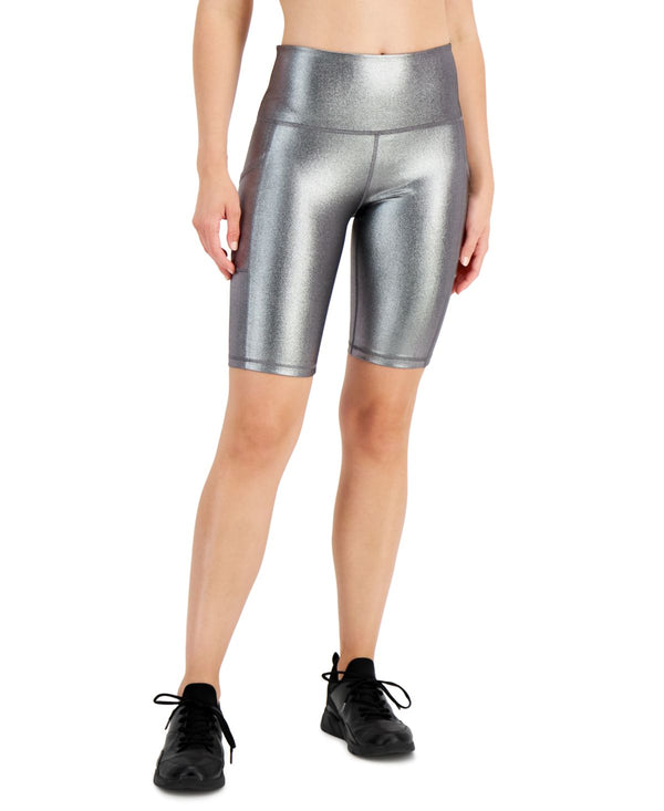 Ideology Womens Metallic Bike Shorts,Liquid Silver,Large