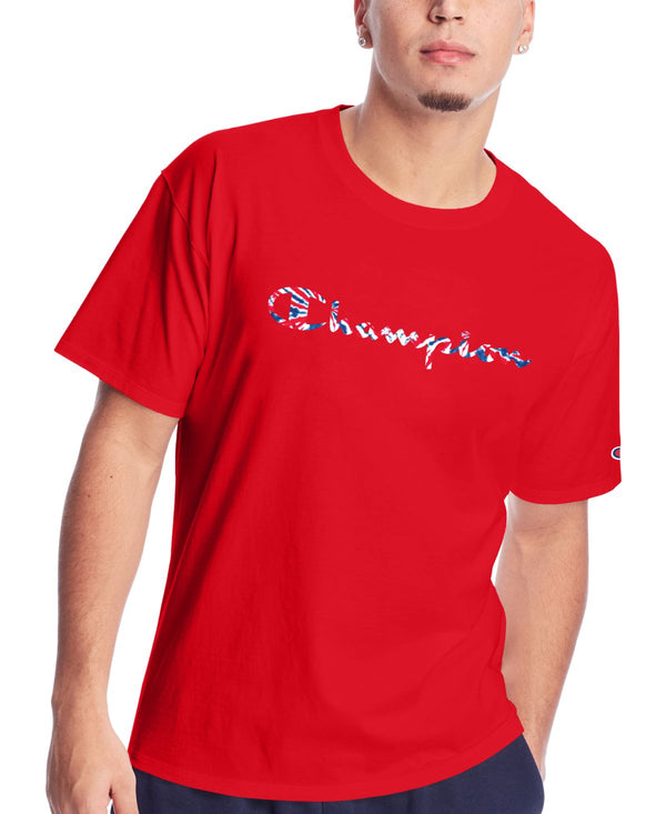 Champion Mens Tie Dye Script T-Shirt Red Small