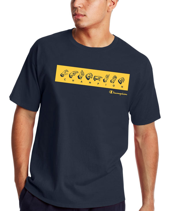 Champion Mens Sign Language T Shirt,Navy,X-Large