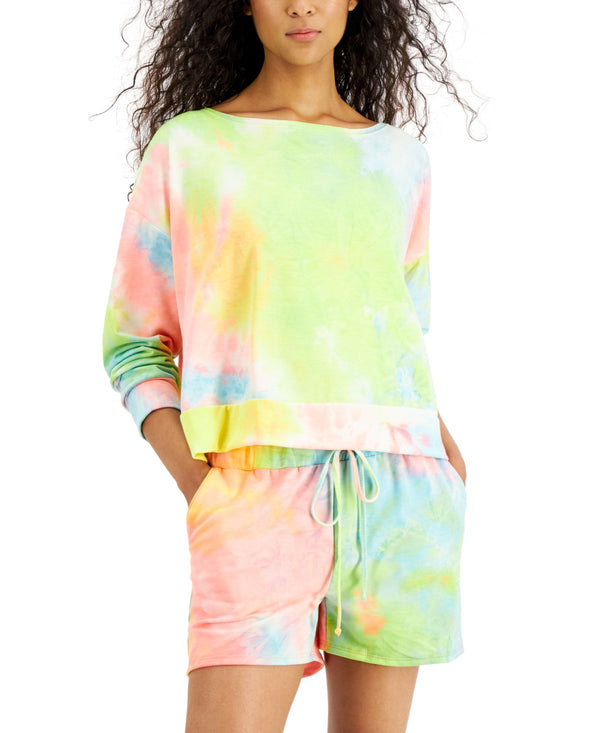 Jenni Womens Printed Tie Dyed Long Sleeve Top and Shorts Sleep Set,X-Small
