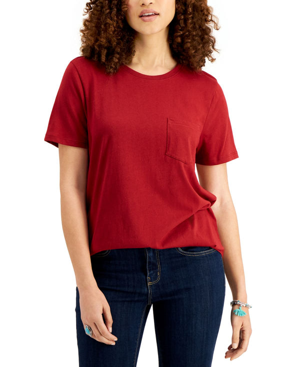 Style & Co Womens Cotton Pocket T-Shirt,Merlot,Medium