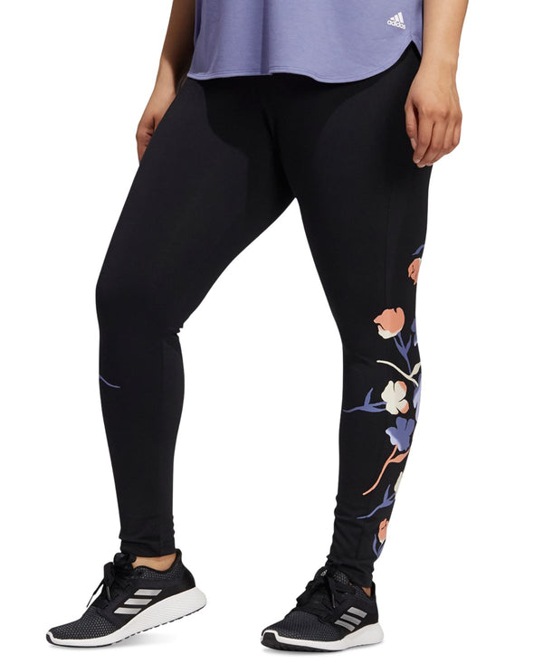 adidas Womens Plus Size Floral Graphic Full-Length Leggings,2X