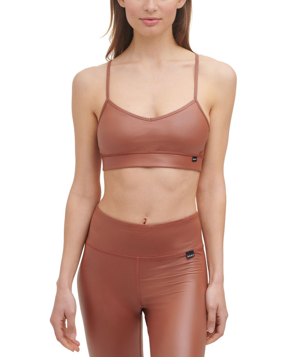 DKNY Womens Athleather Faux Leather Sports Bra,Small