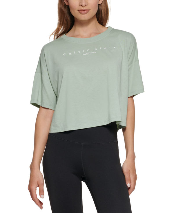 Calvin Klein Womens Performance Logo Cropped T-Shirt,Jasper,XX-Large