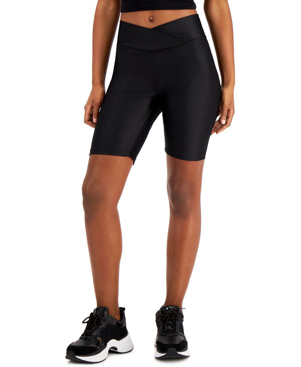 Jenni by Jennifer Moore Womens On Repeat Crossover Waist Bike Shorts,Black,X-Large