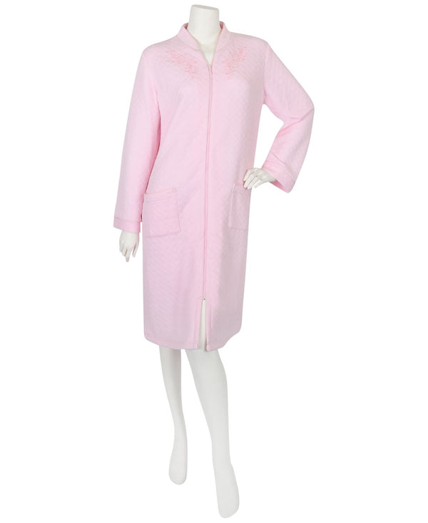 Miss Elaine Womens Embroidery-Trim Quilted Zip-Up Robe,Medium