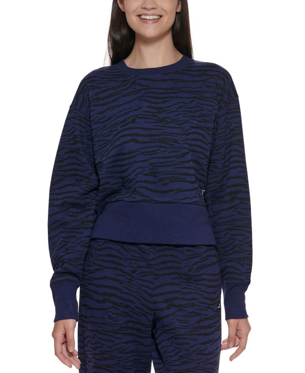 DKNY Womens Sport Tiger-Print Cropped Sweatshirt