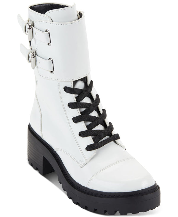 DKNY Womens Bart Lace-Up Buckled Lug Sole Booties