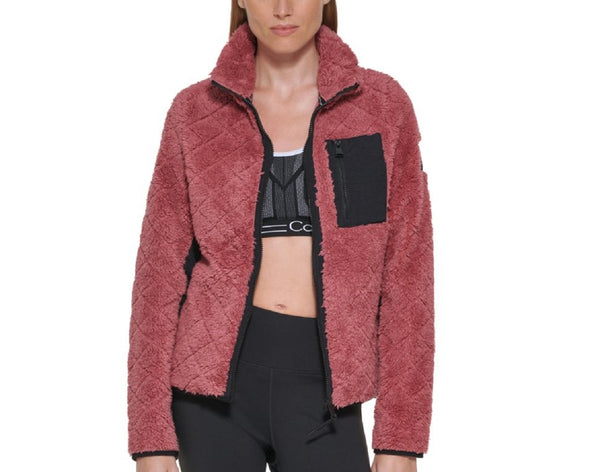 Calvin Klein Womens Diamond-Pattern Fleece Jacket,Mauve,XX-Large
